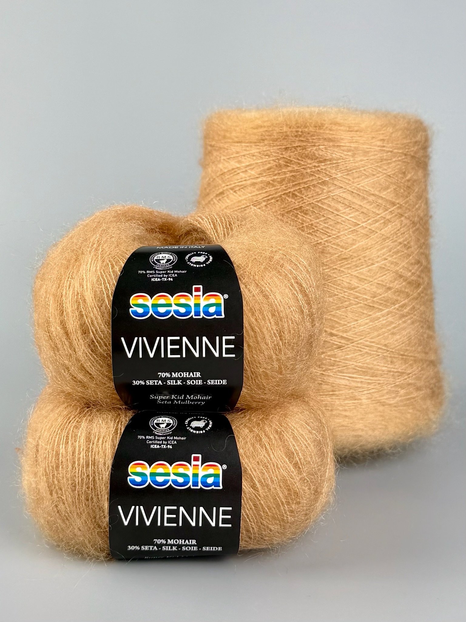 Manifattura Sesia Art. Vivienne 850 m / 100 g – Fil en kid mohair et soie de mûrier col. Beige caramel 5875 photo 3